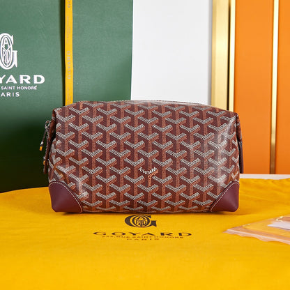 BOLSO DE ASEO BOWLING DE 24 PIEL DE BECERRO Y LONA GOYARDINE ROJO BURDEOS