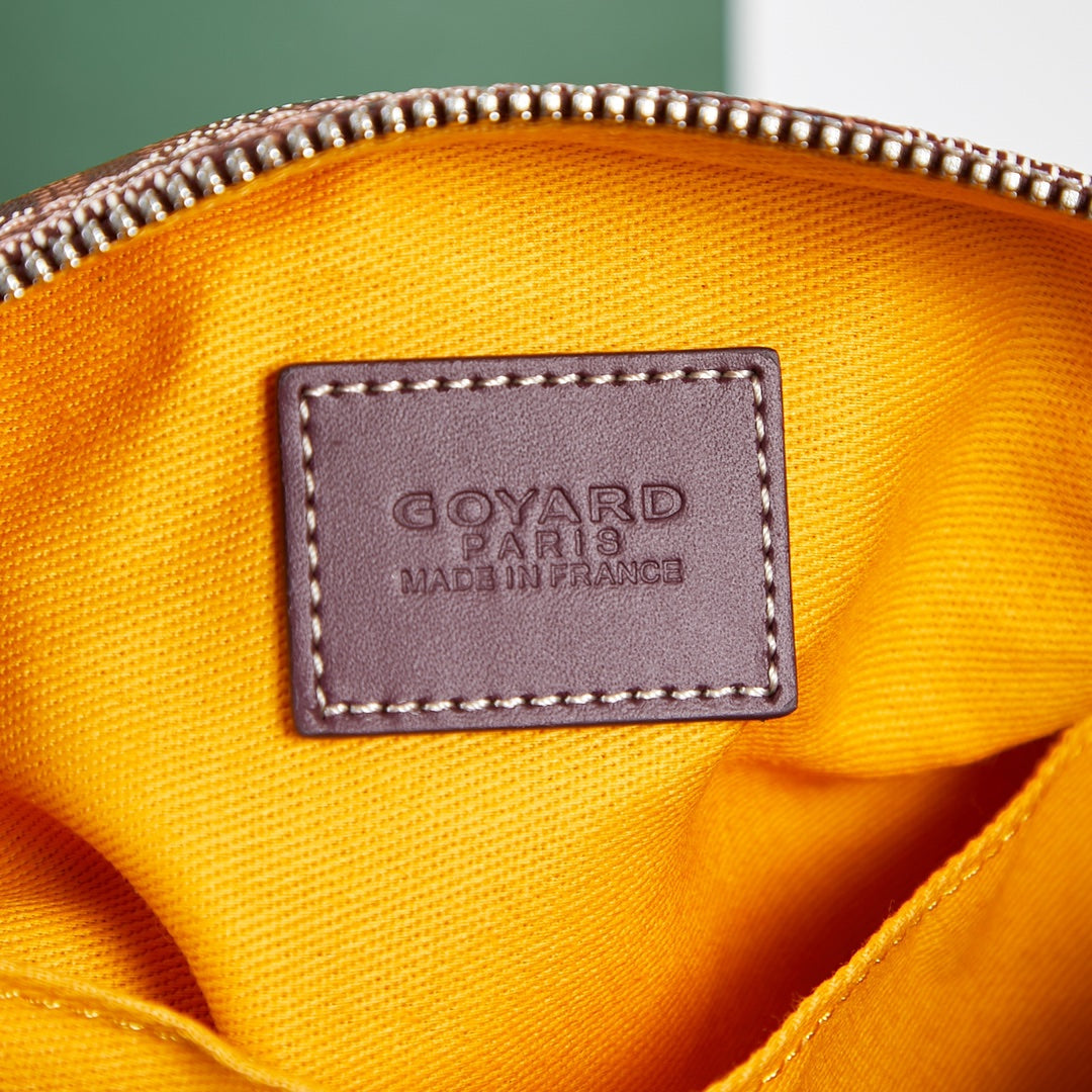 BOLSO DE ASEO BOWLING DE 24 PIEL DE BECERRO Y LONA GOYARDINE ROJO BURDEOS