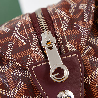 BOLSO DE ASEO BOWLING DE 24 PIEL DE BECERRO Y LONA GOYARDINE ROJO BURDEOS