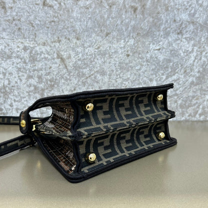 FENDI PEEKABOO ISEEU 20 BAG IN CHOCOLATE BROWN MIX BLACK NAPPA LEATHER GOLD HARDWARE