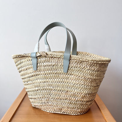 teen supple classic panier 21cm raffia cloud blue calfskin