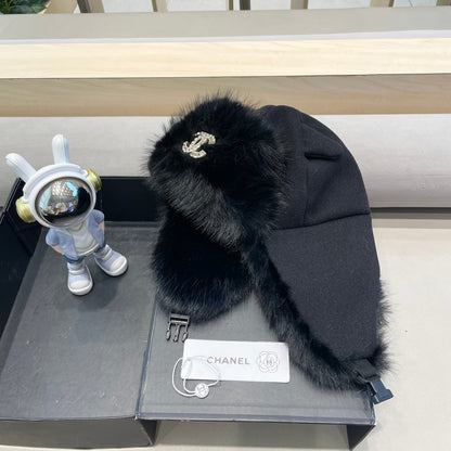TRAPPER HAT IN BLACK SUEDE AND LAMB FUR 429972