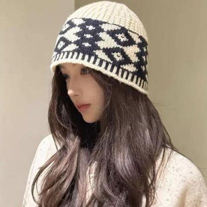 BONNET EN LAINE MÉLANGÉE NOIRE ET BLANC 431697 
