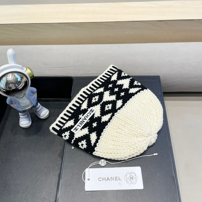 BONNET EN LAINE MÉLANGÉE NOIRE ET BLANC 431697 
