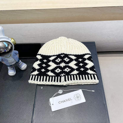 BONNET EN LAINE MÉLANGÉE NOIRE ET BLANC 431697 