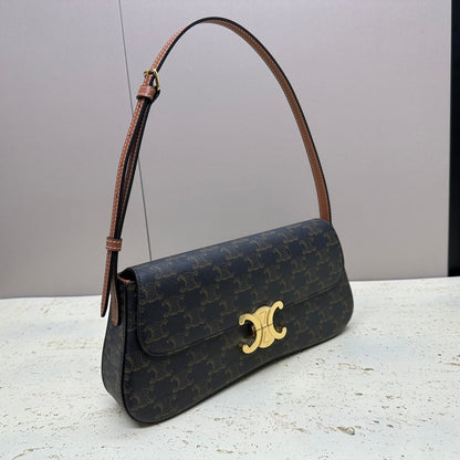 SAC LOLA BAGUETTE 28 EN TOILE MONOGRAMME MARRON FONCÉ ET CUIR DE VEAU