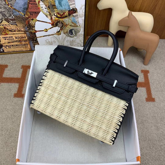 HM BIRKIN 25 CM PICNIC NEGRO BAMBÚ Y RATÁN
