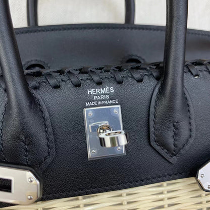 HM BIRKIN 25 CM PICNIC NEGRO BAMBÚ Y RATÁN