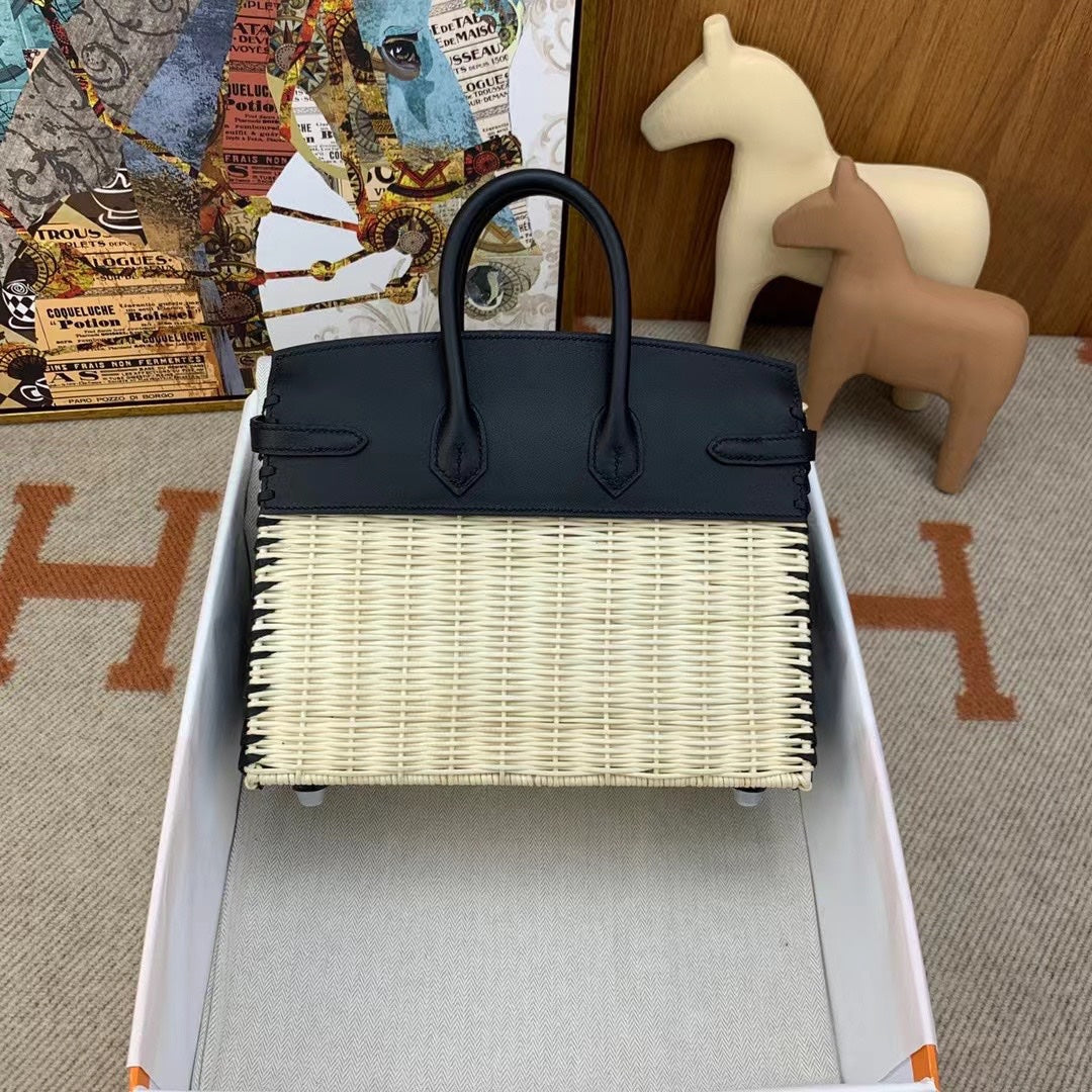 HM BIRKIN 25 CM PICNIC NEGRO BAMBÚ Y RATÁN