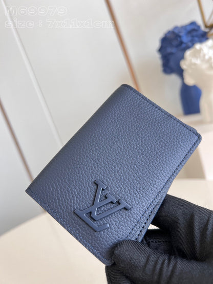 WALLET POCKET ORGANIZER AEROGRAM 11CM BLUE CALFSKIN