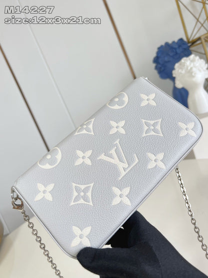 LV Pochette Felicie Brume Gray Monogram Cowhide 205525