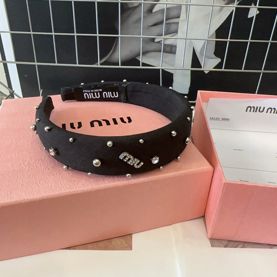 DIADEMA GRUESA CON CUENTAS EN TELA NEGRA 429361