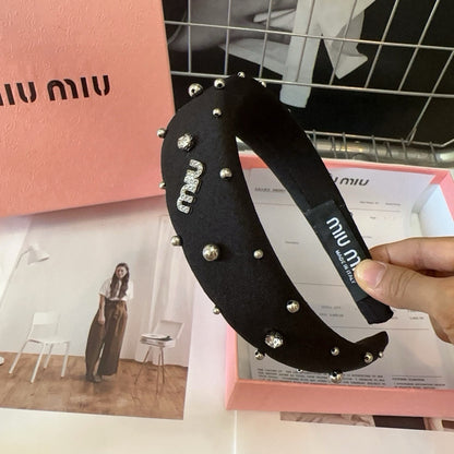 DIADEMA GRUESA CON CUENTAS EN TELA NEGRA 429361