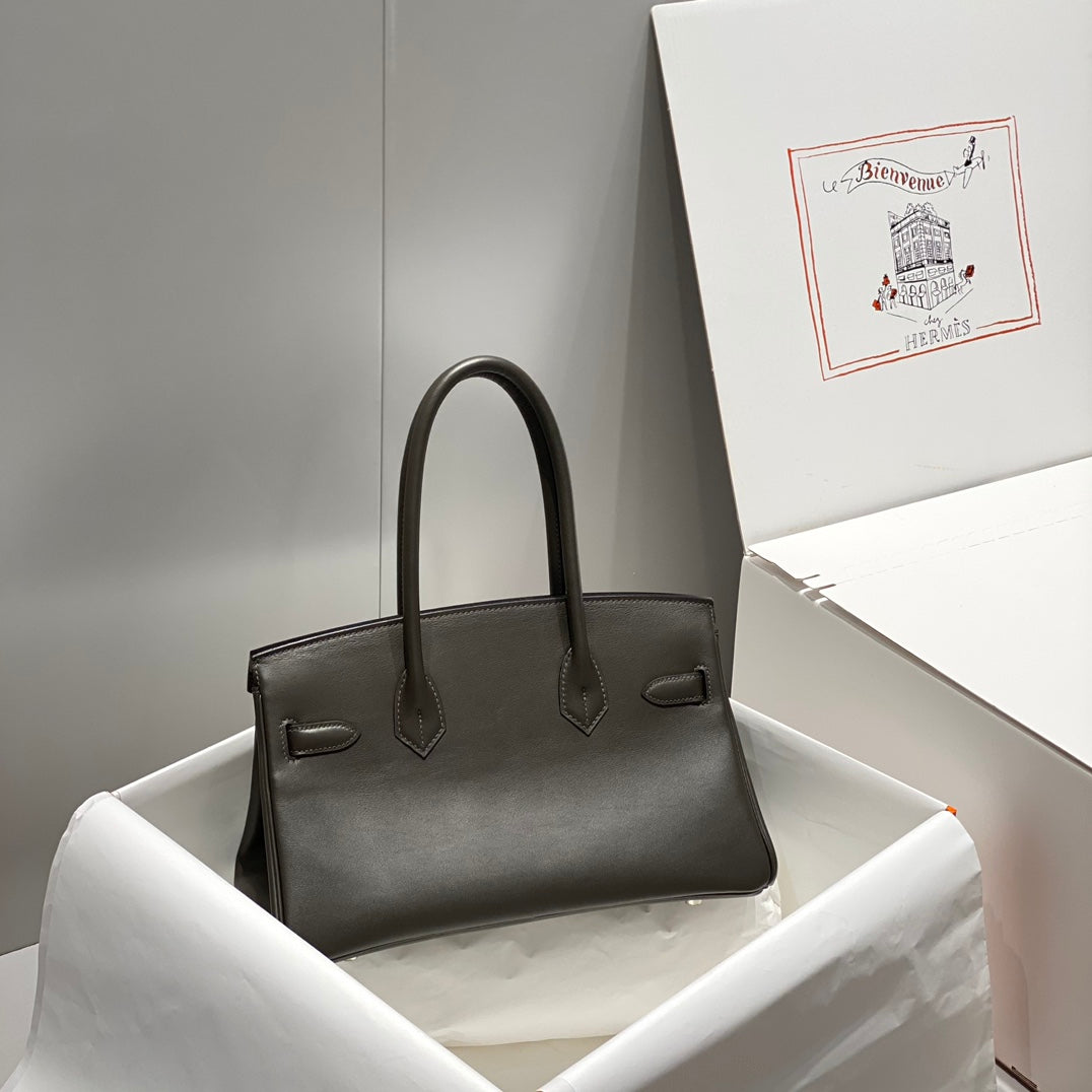 Sac à bandoulière HM Birkin 29 en cuir noir chocolat 222332
