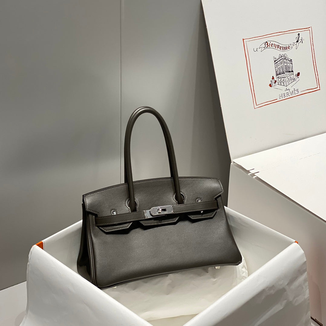 Sac à bandoulière HM Birkin 29 en cuir noir chocolat 222332