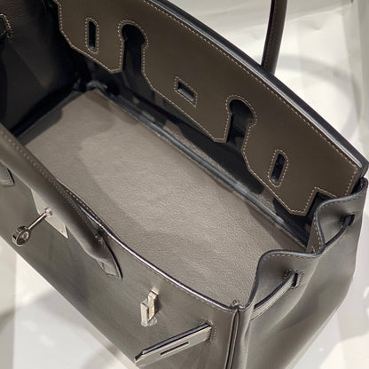 Sac à bandoulière HM Birkin 29 en cuir noir chocolat 222332