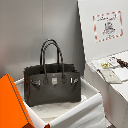 Sac à bandoulière HM Birkin 29 en cuir noir chocolat 222332
