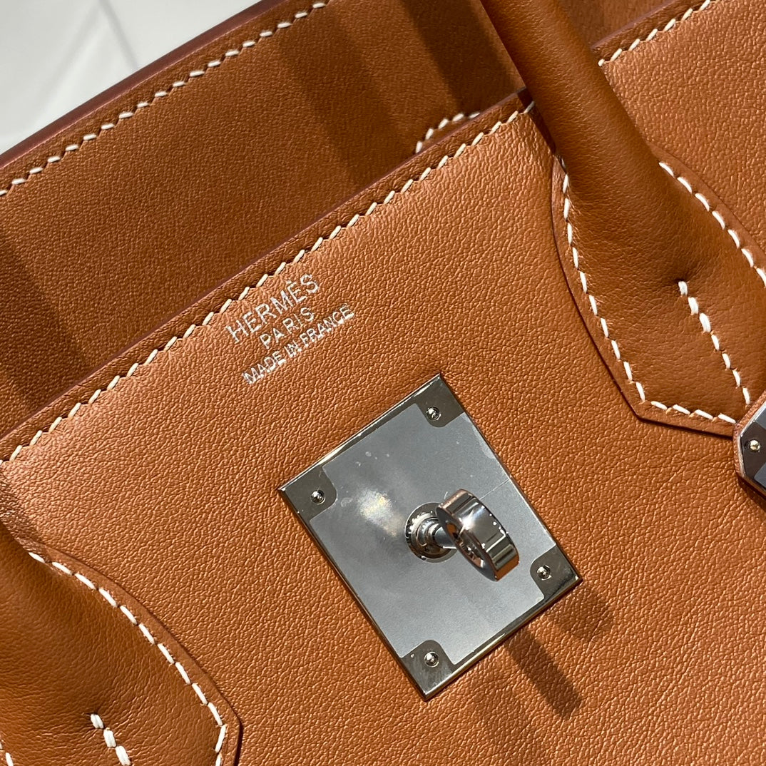 Bolso de hombro HM Birkin 29 Yam de piel naranja 222354