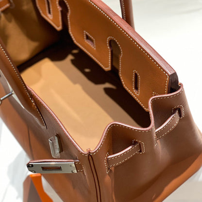Bolso de hombro HM Birkin 29 Yam de piel naranja 222354