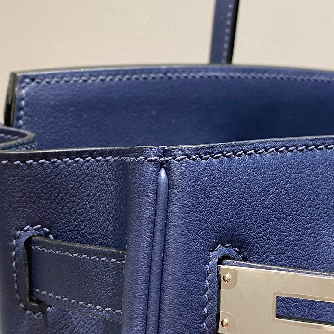 Bolso de hombro HM Birkin 29 azul marino cuero marrón 222344