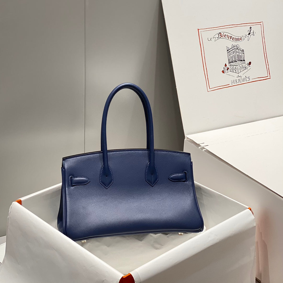 Bolso de hombro HM Birkin 29 azul marino cuero marrón 222344