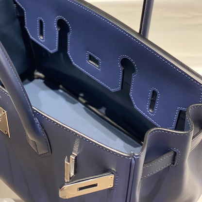 Bolso de hombro HM Birkin 29 azul marino cuero marrón 222344