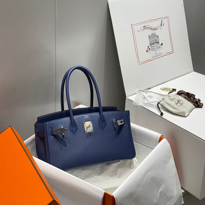 Bolso de hombro HM Birkin 29 azul marino cuero marrón 222344