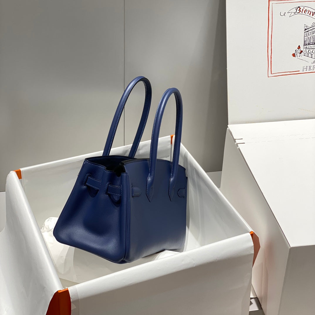 Bolso de hombro HM Birkin 29 azul marino cuero marrón 222344
