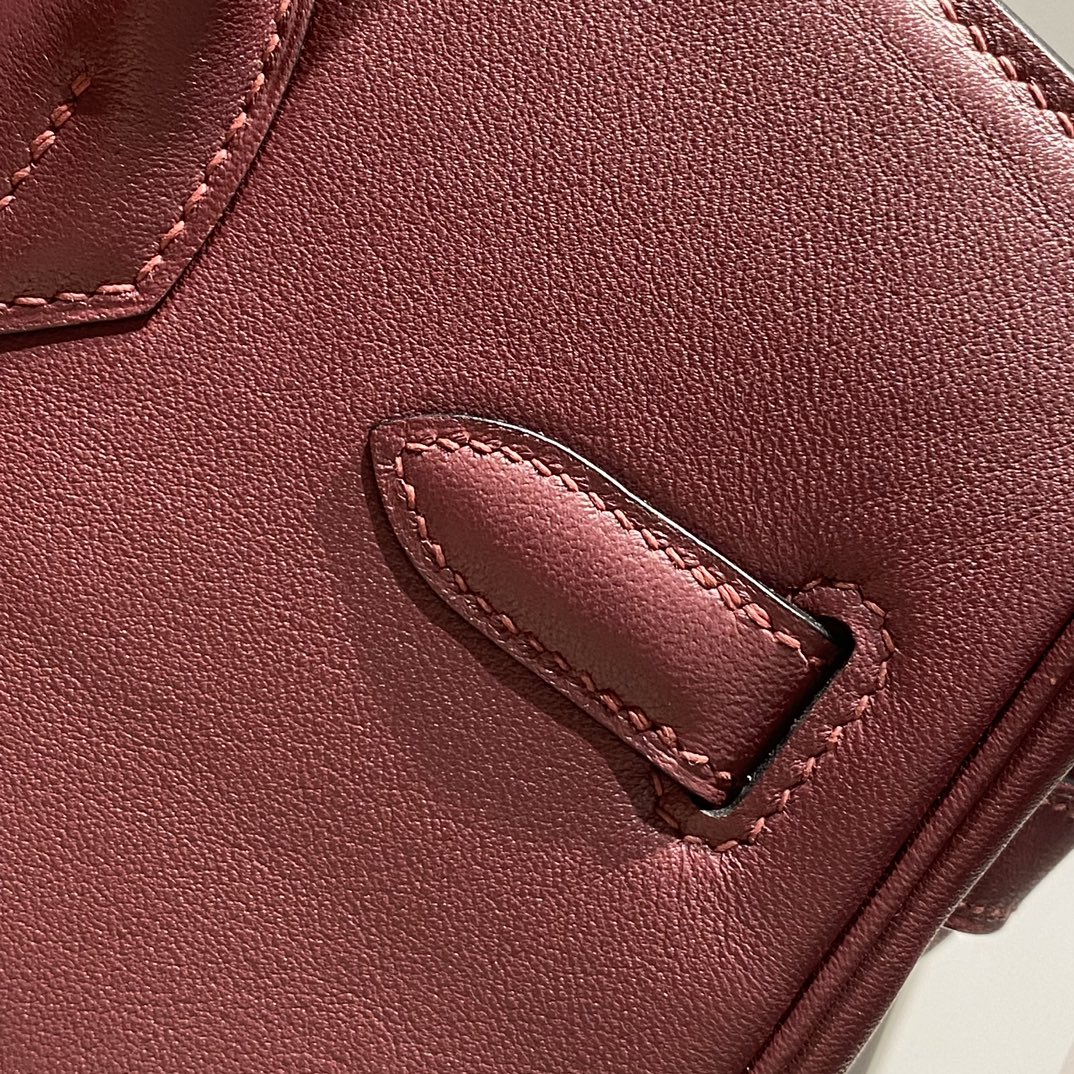 Bolso de hombro HM Birkin 29, color vino tinto y marrón, piel 222339