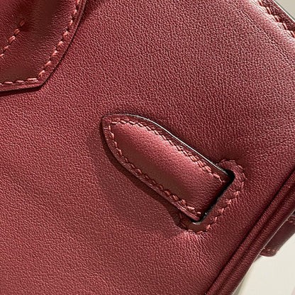 Bolso de hombro HM Birkin 29, color vino tinto y marrón, piel 222339