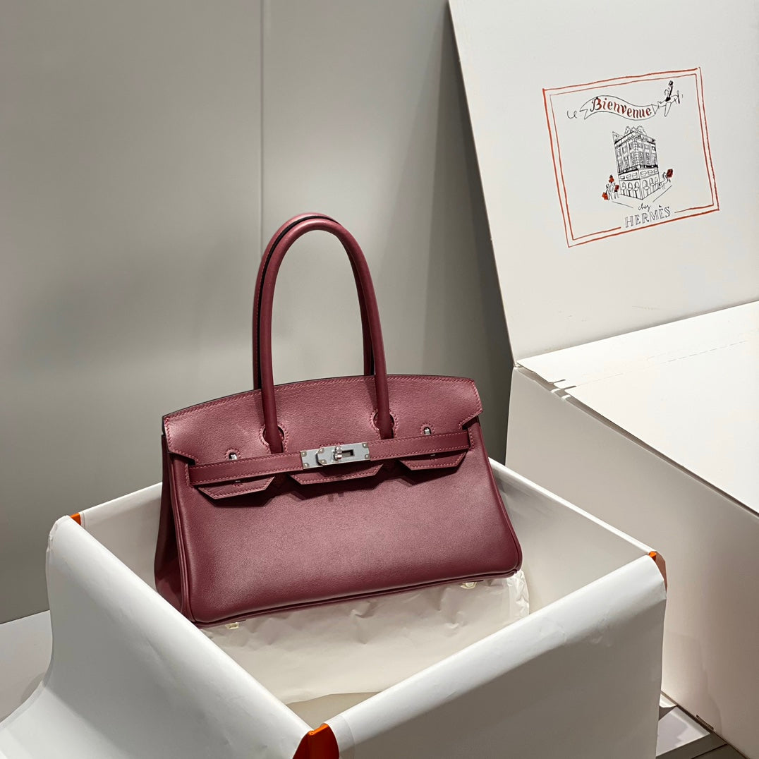 Bolso de hombro HM Birkin 29, color vino tinto y marrón, piel 222339
