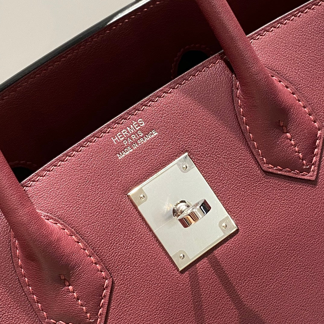 Bolso de hombro HM Birkin 29, color vino tinto y marrón, piel 222339