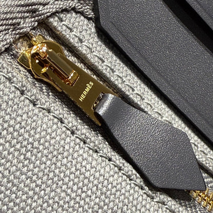 Bolso HM Mini Herbag Gold Buckle 20 en lona gris y piel de vacuno Hunter 243270