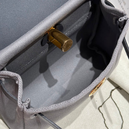 Bolso HM Mini Herbag Gold Buckle 20 en lona gris y piel de vacuno Hunter 243270