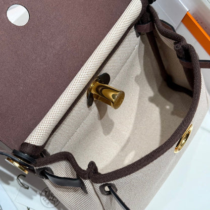 Bolso HM Mini Herbag Gold Buckle 20 en lona beige y piel de vacuno Hunter 243236