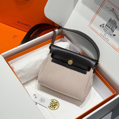 Bolso HM Mini Herbag Gold Buckle 20 en lona beige y piel de vacuno Hunter 243236
