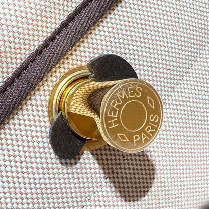Bolso HM Mini Herbag Gold Buckle 20 en lona beige y piel de vacuno Hunter 243236