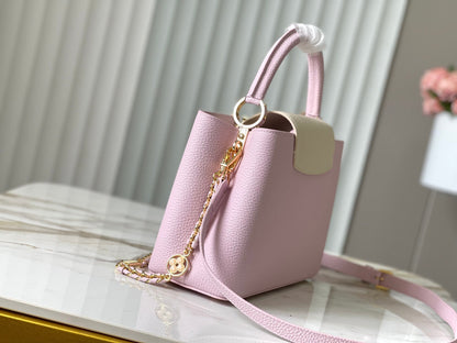 Capucines mm 31,5 piel taurillon rosa con herrajes dorados