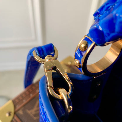 CAPUCINES MINI 21 COBALT BLUE CROCODILE EMBOSSED CALFSKIN GOLD HARDWARE