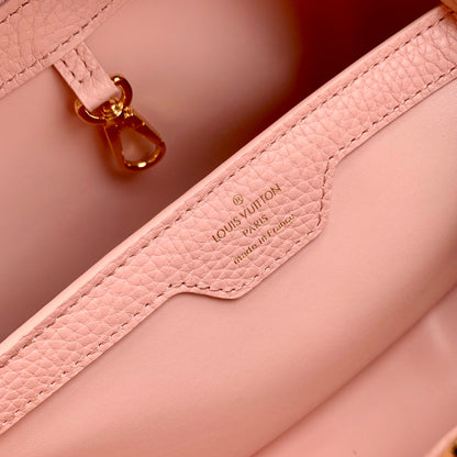 capucines bb 27 rose pink taurillon leather gold hardware