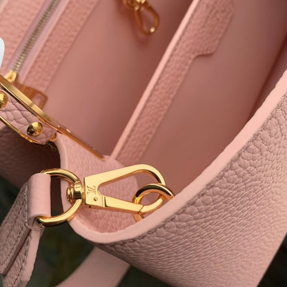 Capucines Mini 21, piel de becerro rosa, herrajes dorados