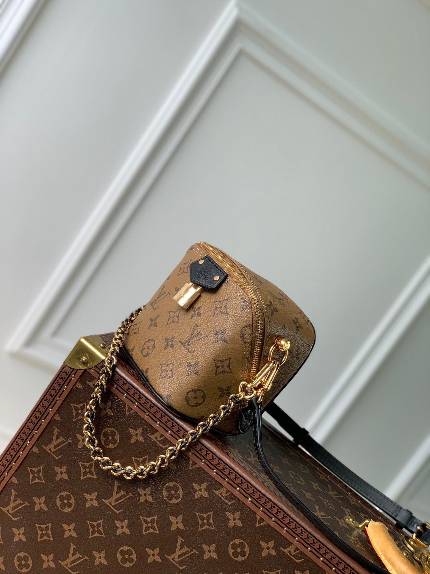 juste au cas où 13 cm toile monogramme beige cuir de veau noir