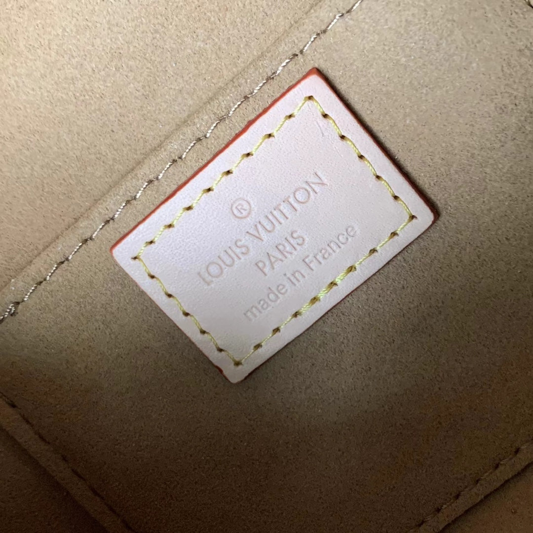 juste au cas où 13 cm toile monogramme noire cuir de veau beige