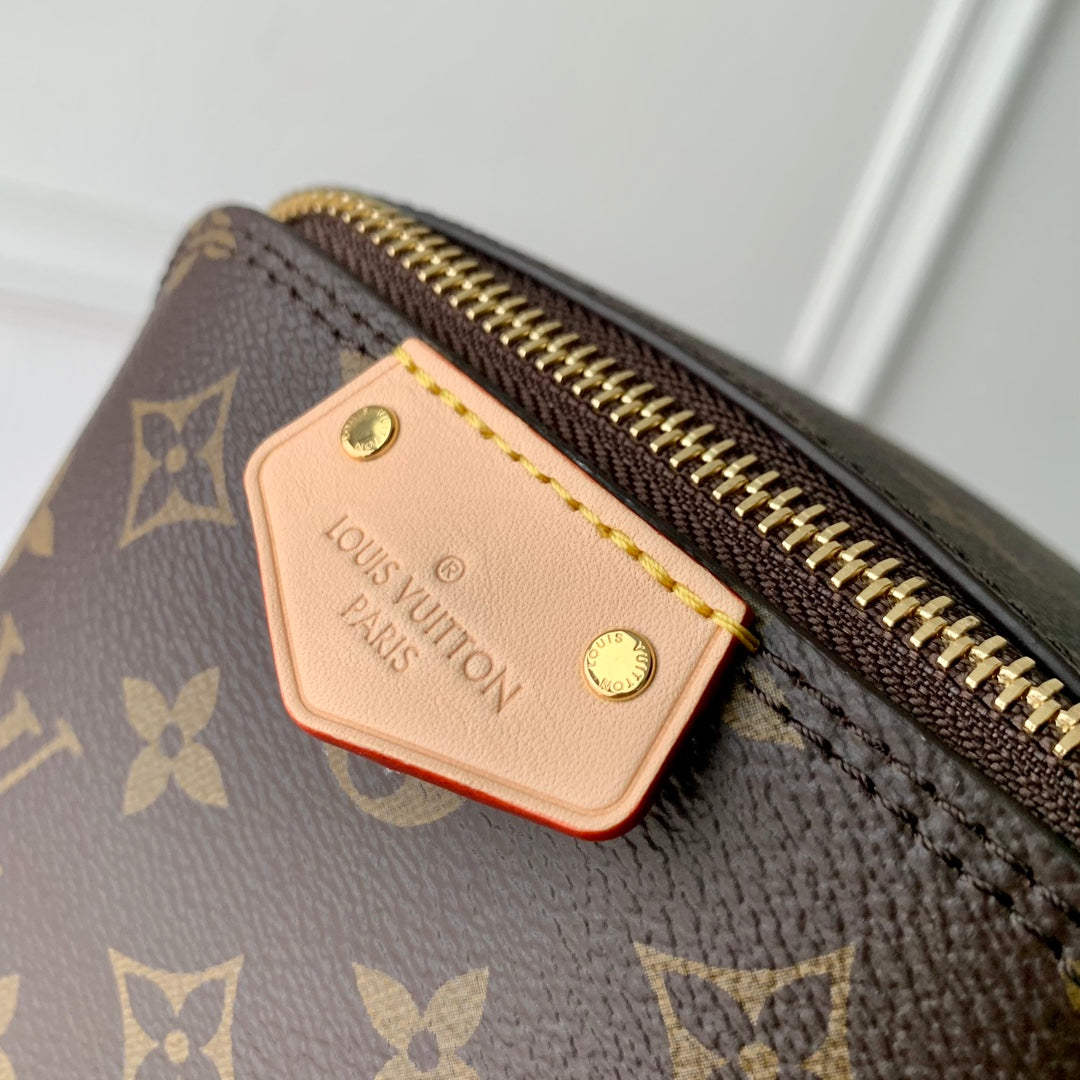 juste au cas où 13 cm toile monogramme noire cuir de veau beige