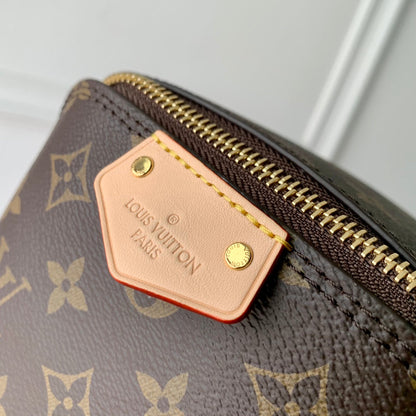 juste au cas où 13 cm toile monogramme noire cuir de veau beige