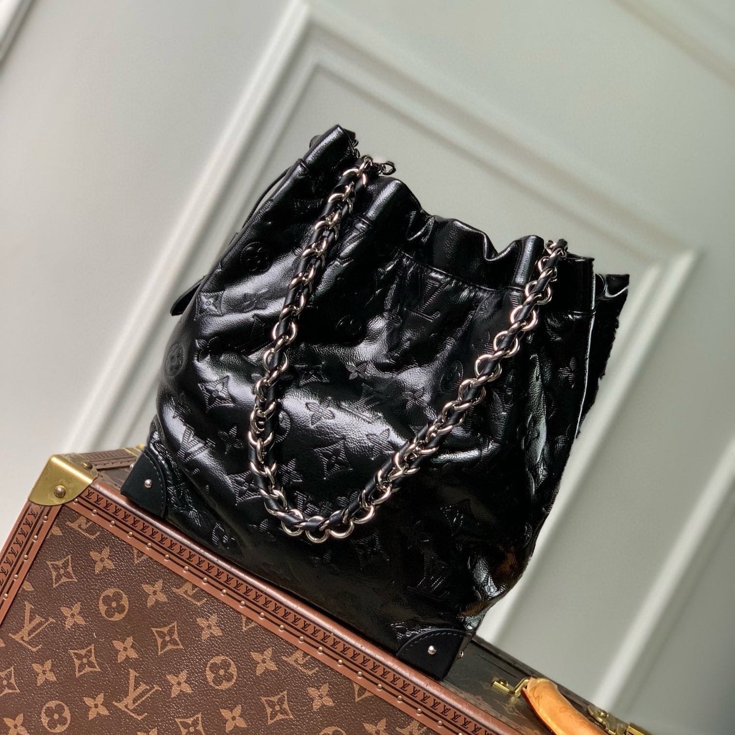 NO¨¦ TRUNK PM 23 IN BLACK COUSSIN SILVER HARDWARE