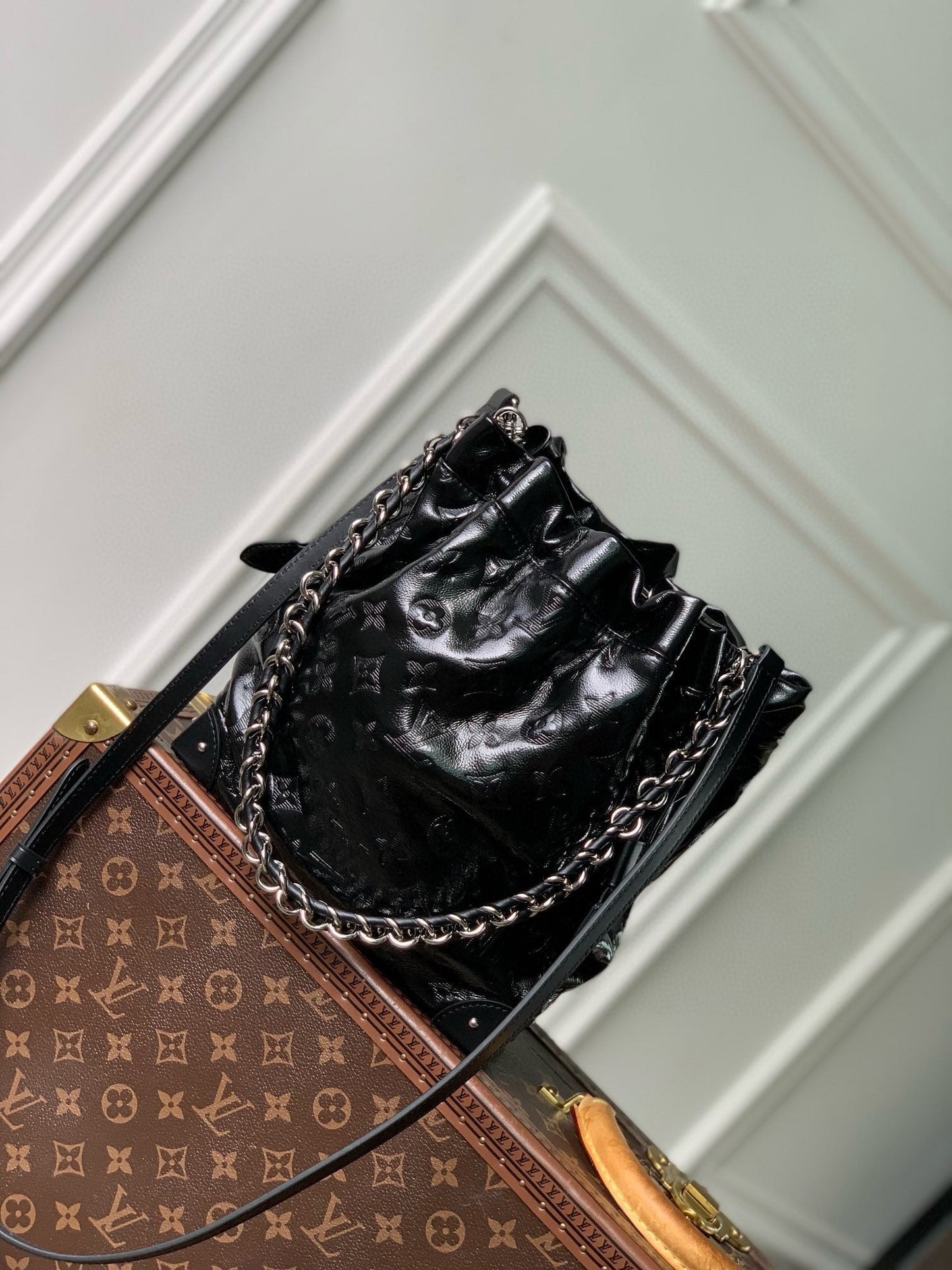 NO¨¦ TRUNK PM 23 IN BLACK COUSSIN SILVER HARDWARE