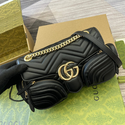 BOLSO PEQUEÑO MULTIBOLSILLOS MARMONT 25 EN PIEL DE BECERRO NEGRA CON HERRAJES DORADOS