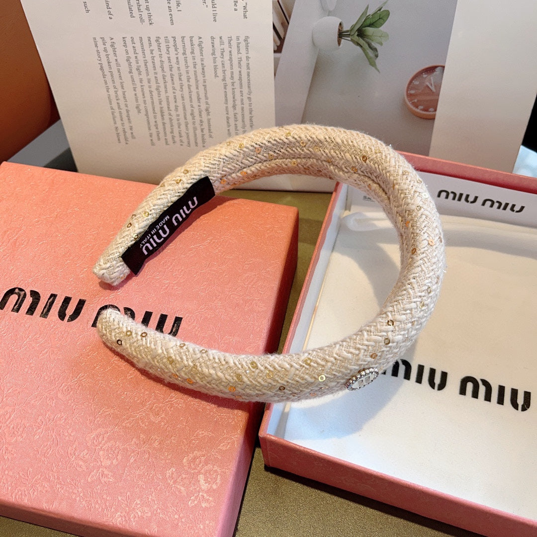 DIADEMA GRUESA DE TWEED BLANCO CON LENTEJUELAS 406046