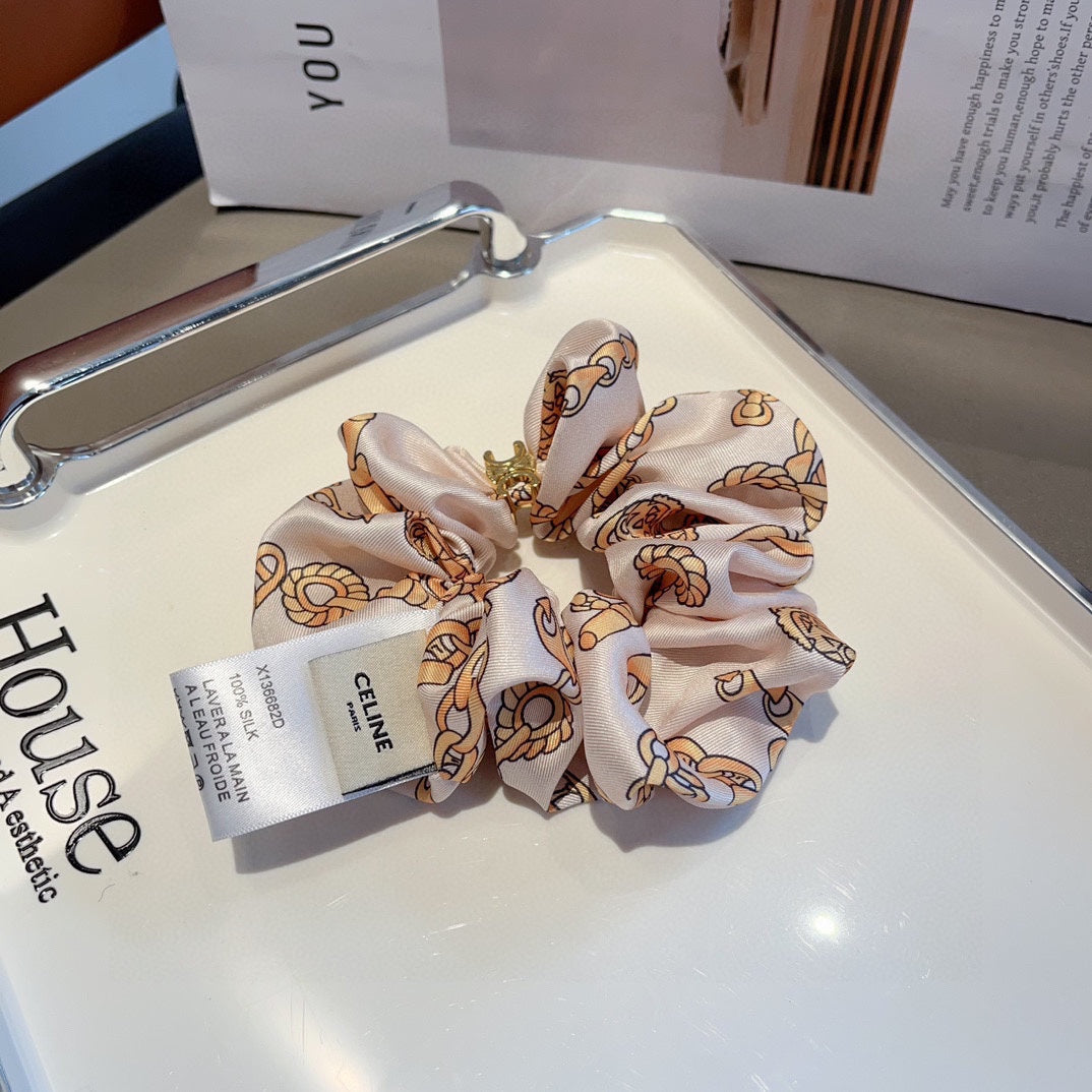 Chouchou en tissu froissé blanc mélangé doré clair 417306